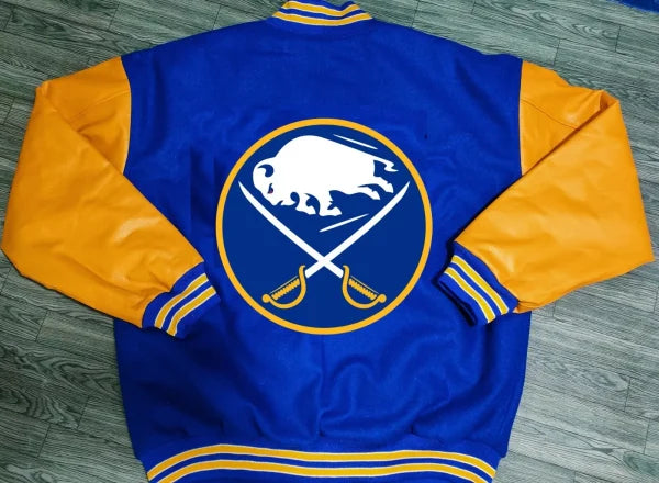 BuffaloSabresYellowAndBlueVarsityJacket