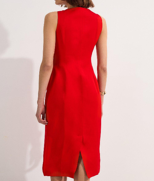 CBS Mornings 2025 Ali Bauman Red Button Midi Dress