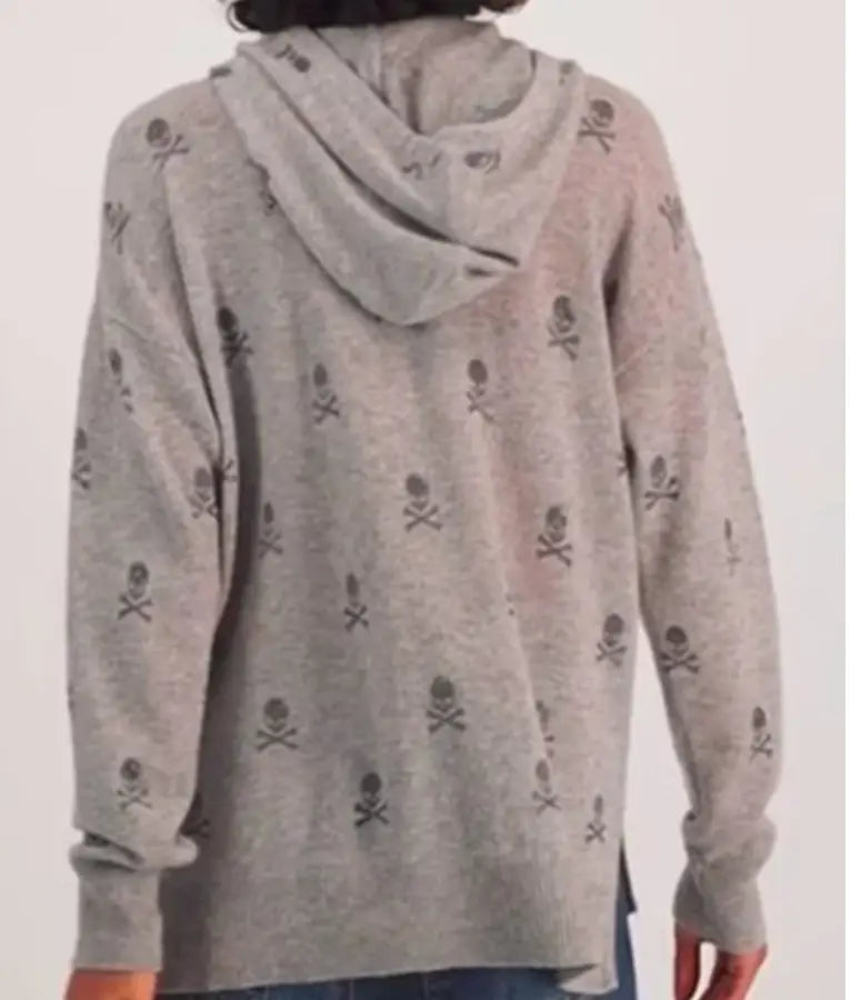 Leanne S01 Kristen Johnston Grey Skull Print Hoodie