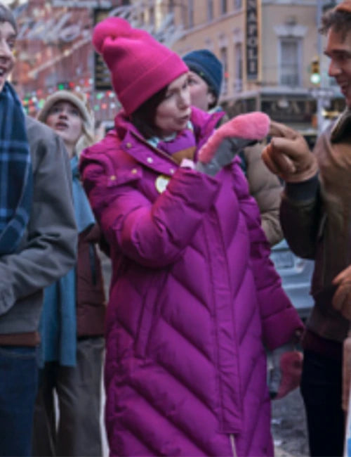 Carrie Preston Elsbeth S02 Purple Puffer Coat
