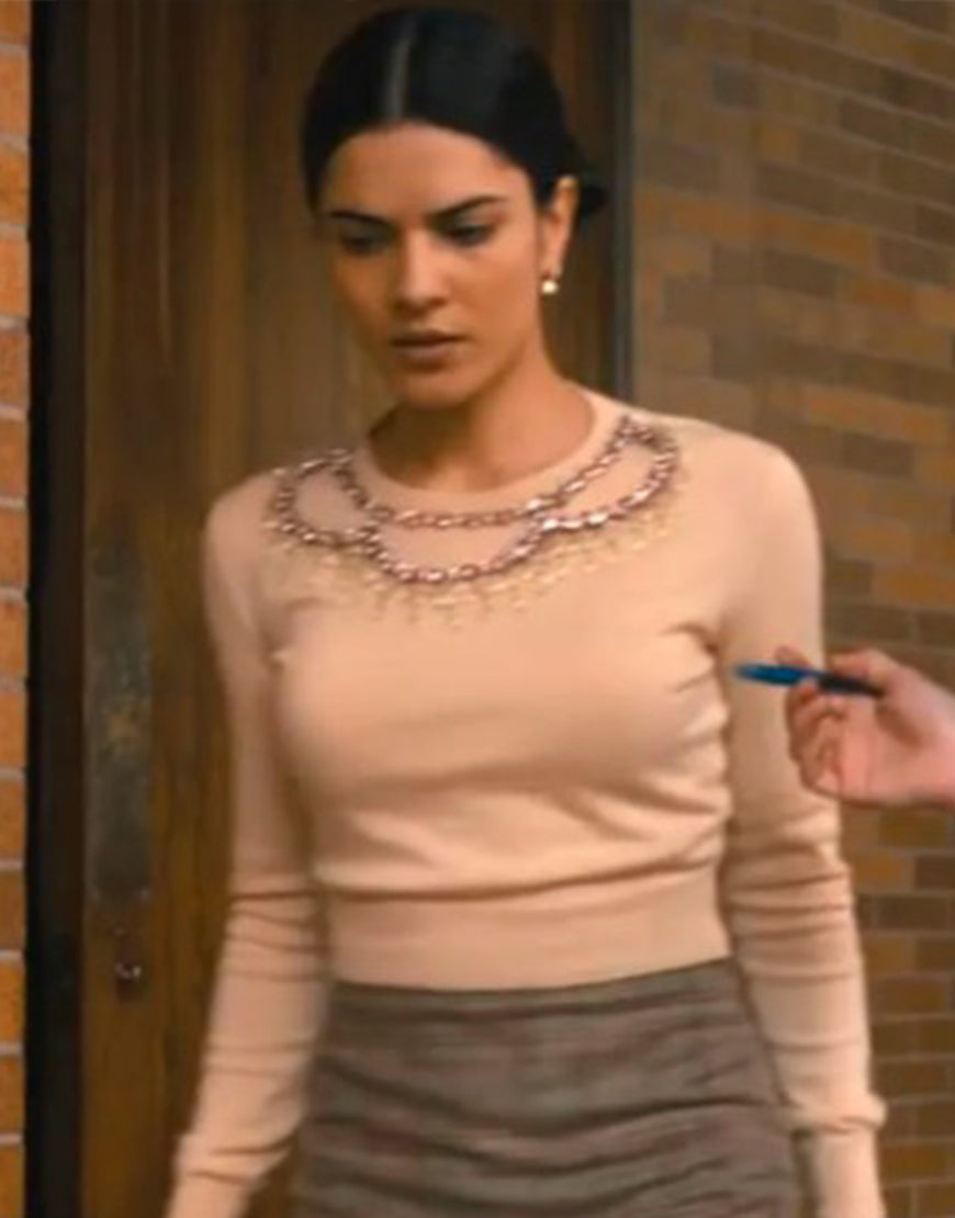 CeceTVSeriesCruelIntentions2024SaraSilvaBeigeEmbellishedSweater