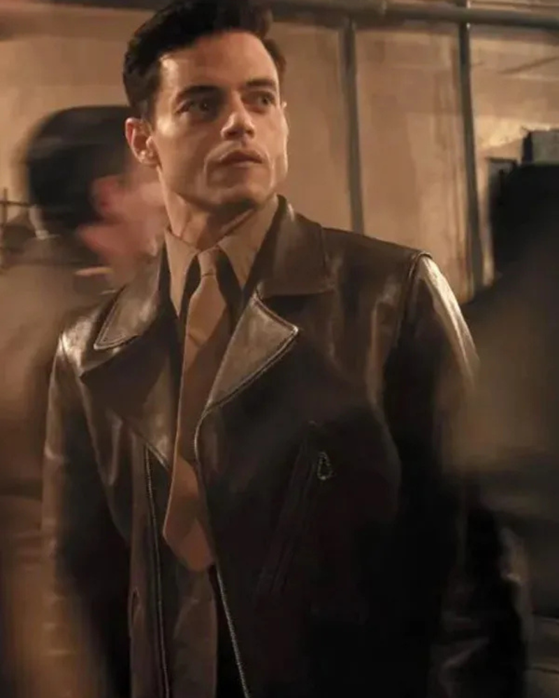 The Amateur 2025 Rami Malek Brown Leather Jacket