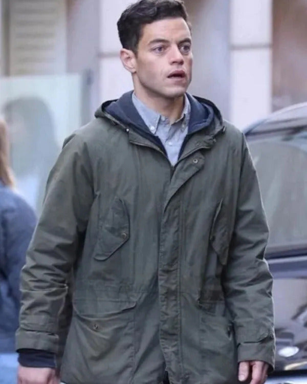 CharlesHellerTheAmateur2025RamiMalekGreenCottonHoodedJacket