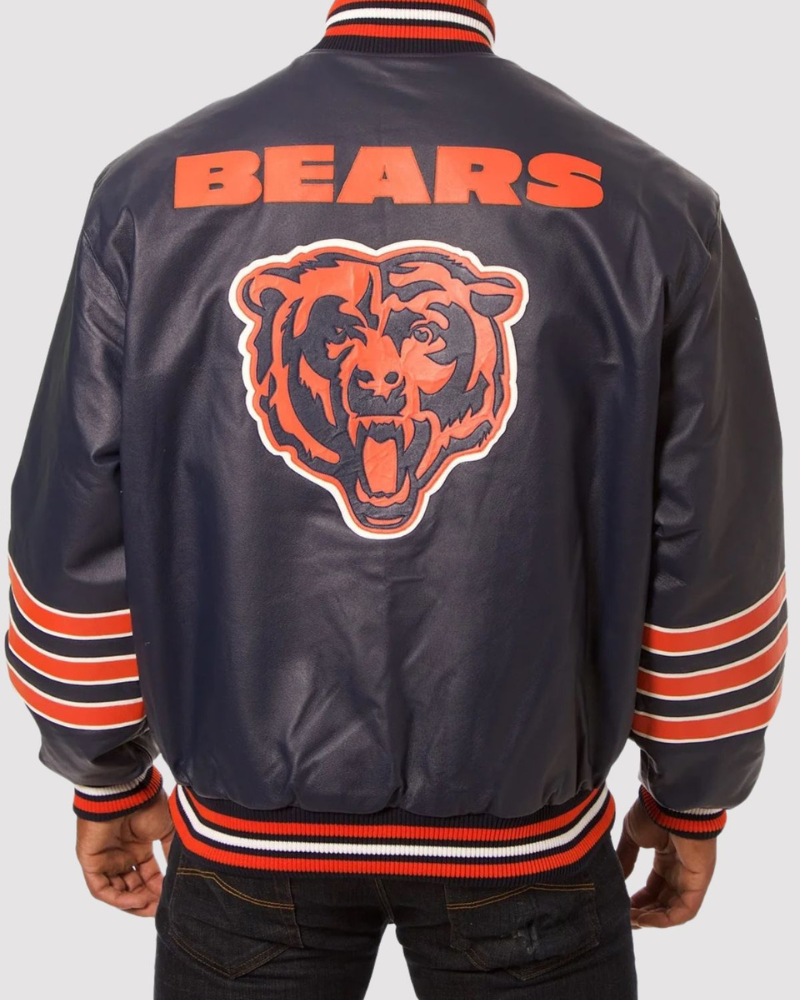 Chicago Bears Navy Blue Leather Varsity Jacket