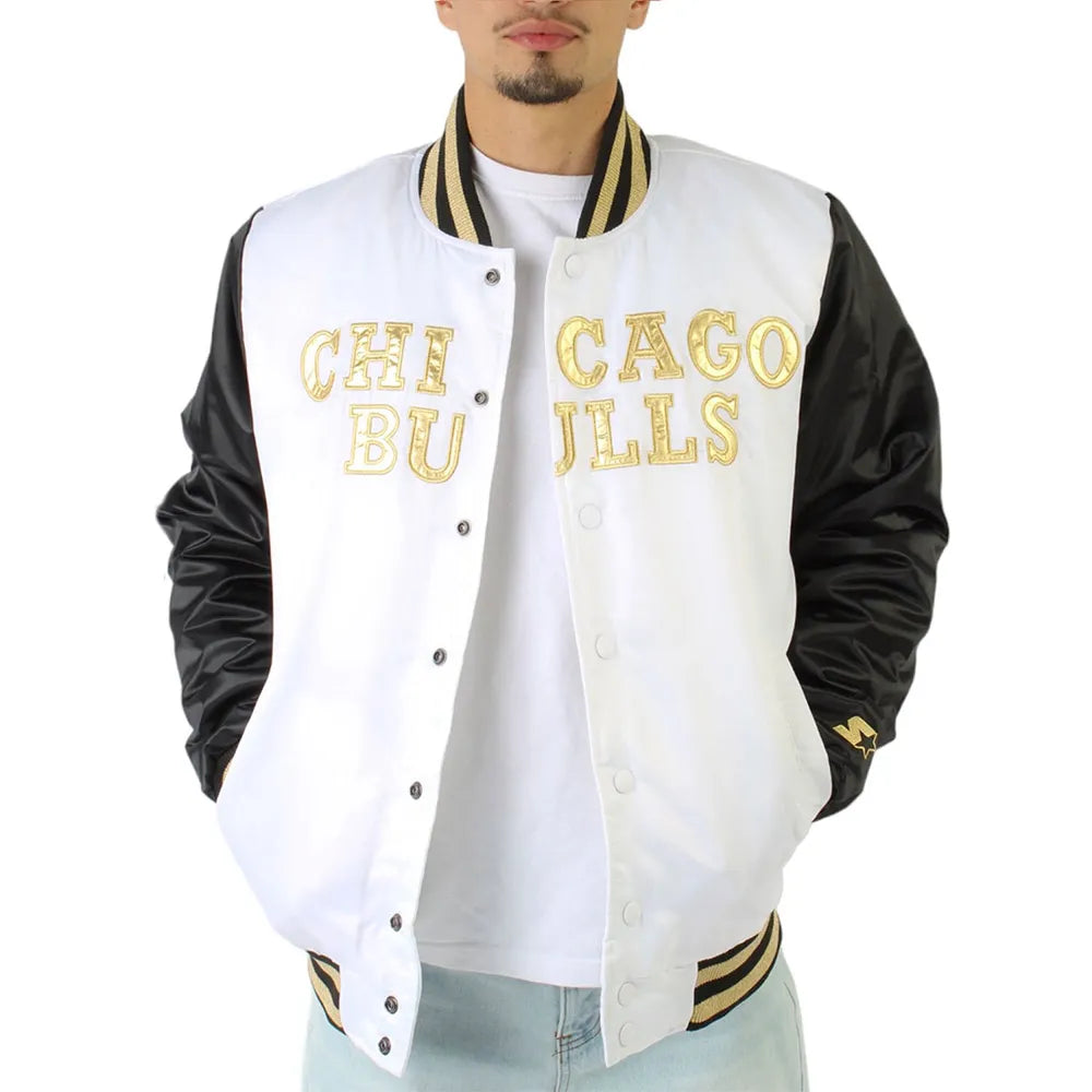 Chicago Bulls Black and White Satin Jacket