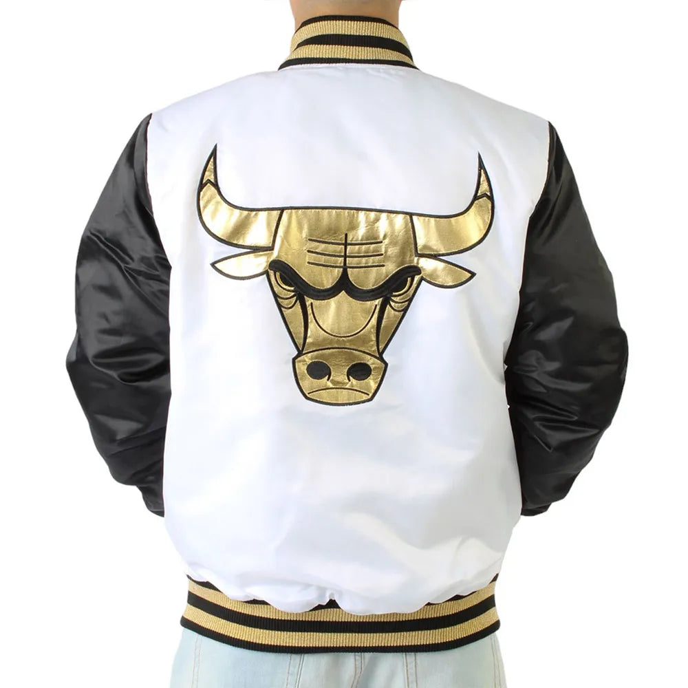 Chicago Bulls Black and White Satin Jacket