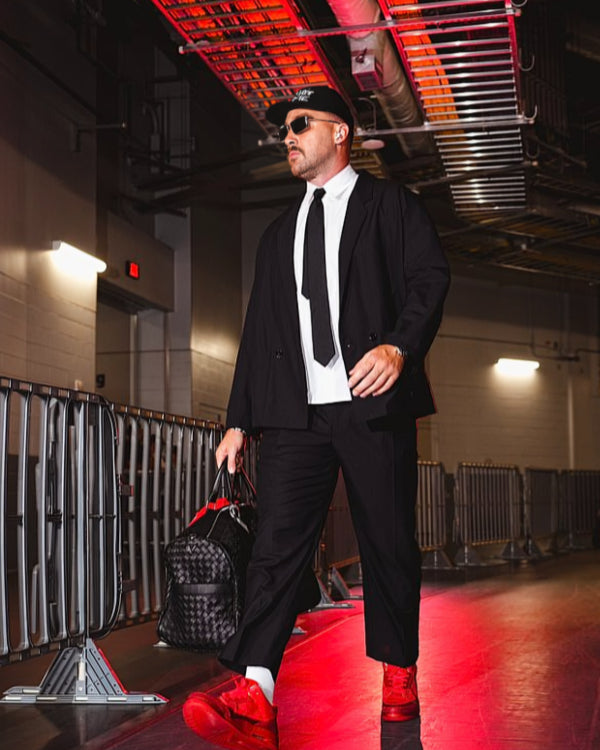 Travis Kelce Chiefs vs Falcons Game Black Suit