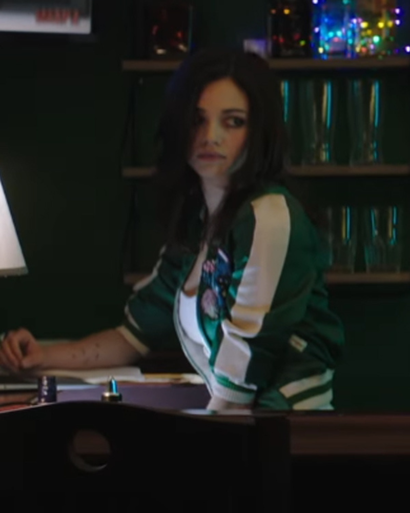 India Eisley Dead Money Green And White Varsity Jacket