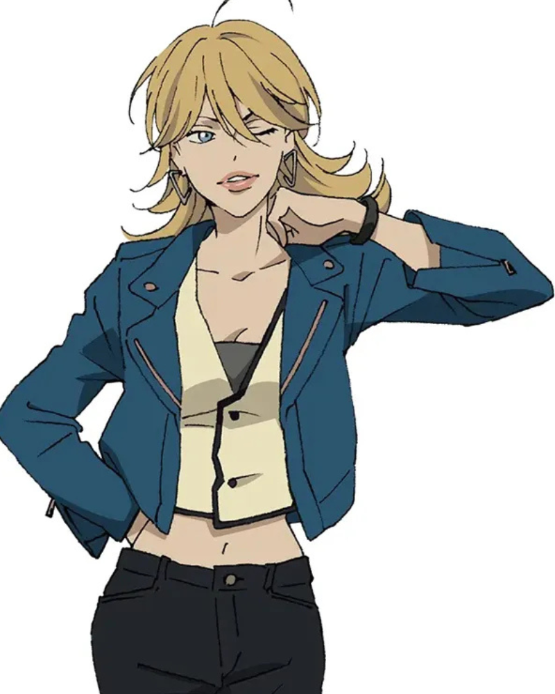 ChristineLazarusBlueBikerJacket