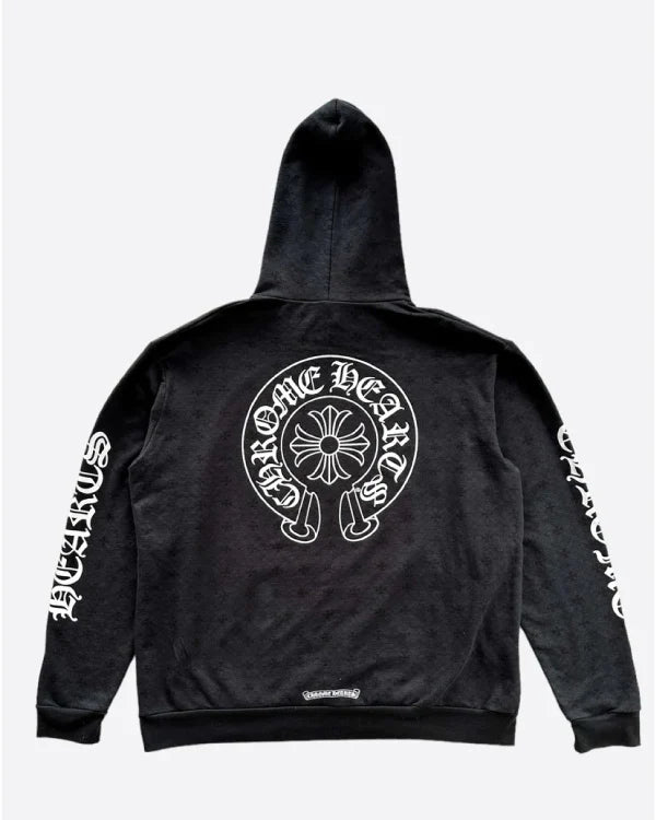 Chrome Hearts Black & White Horseshoe Jacquard Print Hoodie