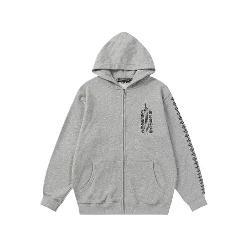 Chrome Hearts Front Logo Grey Zip Up Hoodie