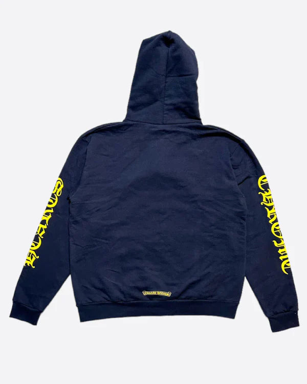 Chrome Hearts Navy & Yellow Script Logo Hoodie