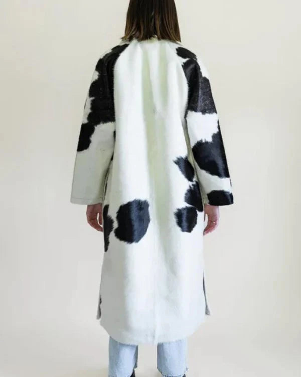 Cowhide Fur Black And White Trench Coat