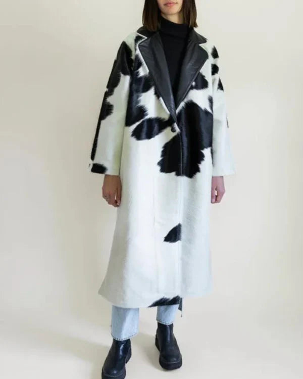 Cowhide Fur Black And White Trench Coat