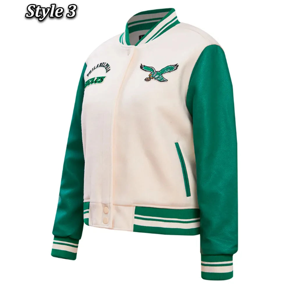 CreamGreenPhiladelphiaEaglesRetroClassicVarsityJacket3