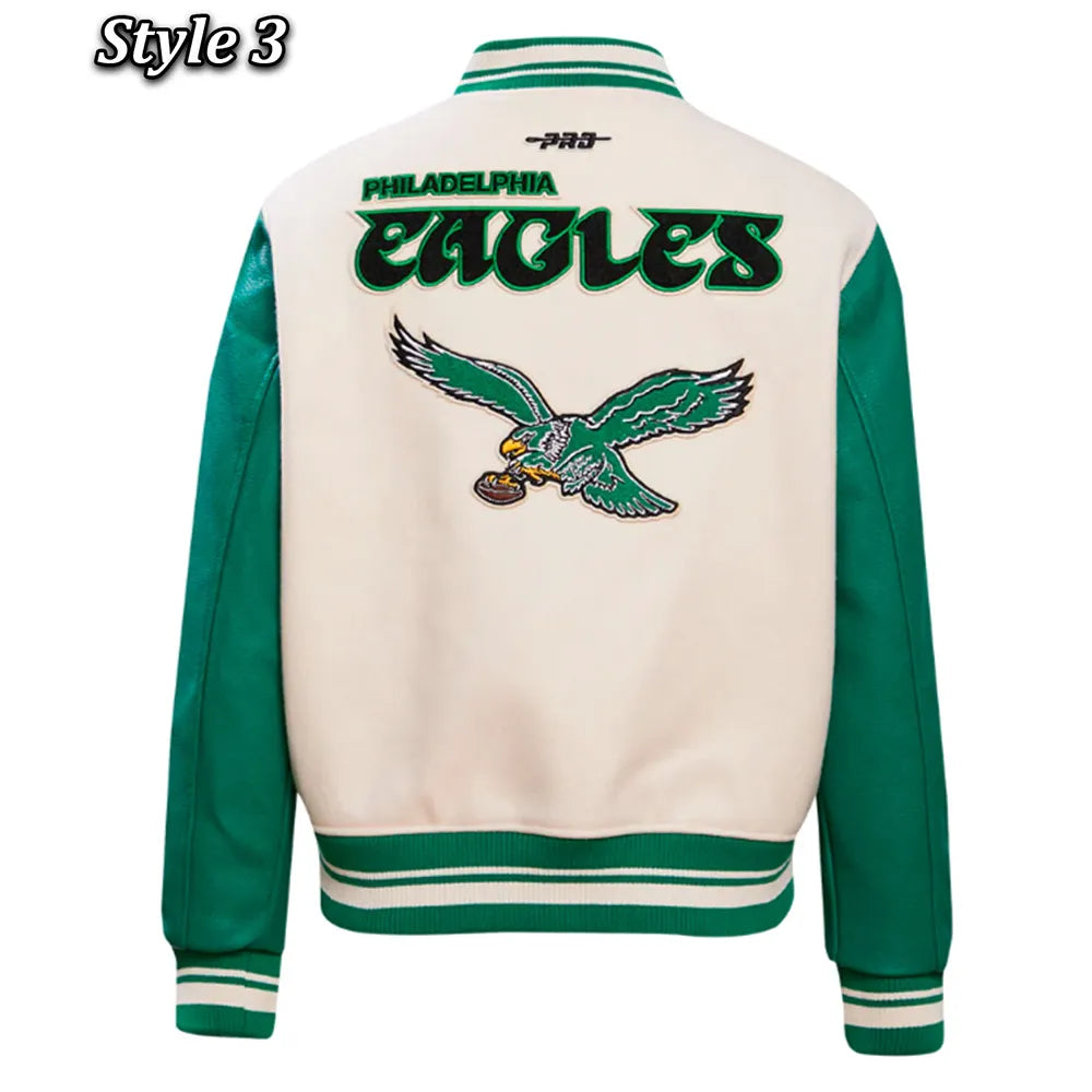 Cream And Green Philadelphia Eagles Retro Classic Varsity Jacket