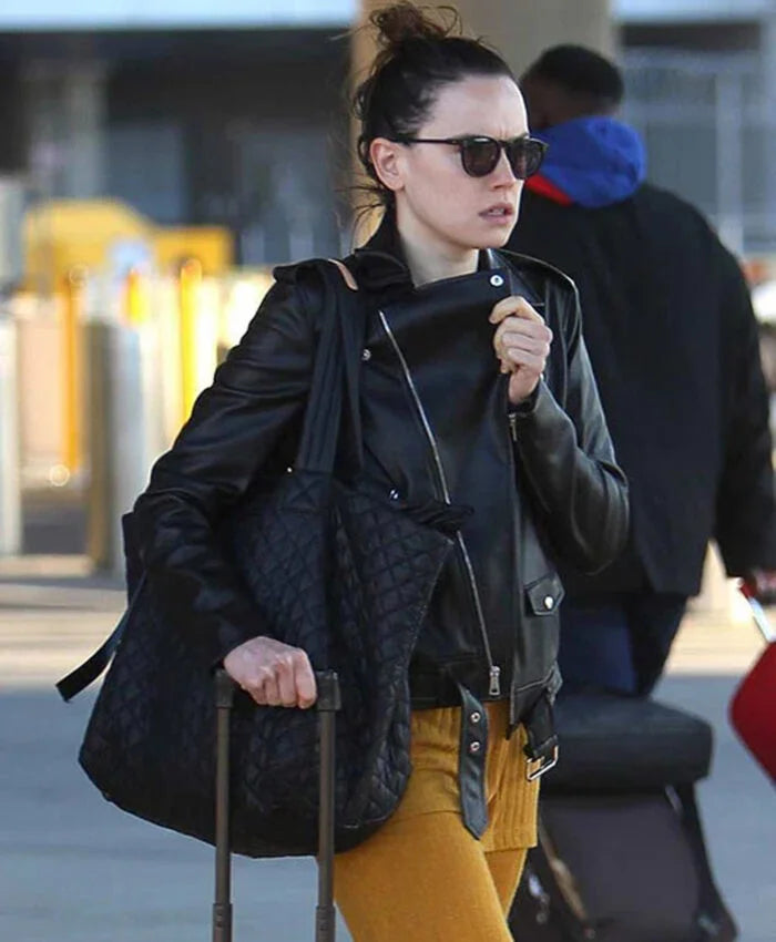 DaisyRidleyBlackLeatherJacket.
