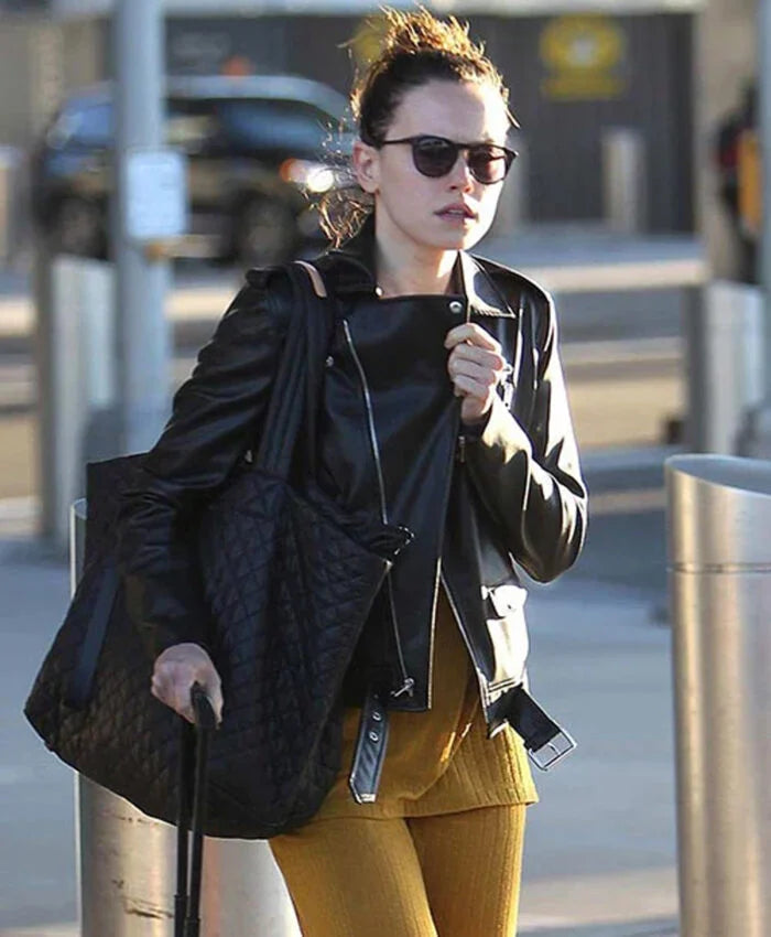 DaisyRidleyBlackLeatherJacket
