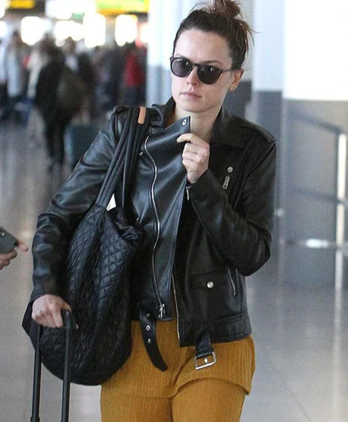 DaisyRidleyBlackLeatherJackets