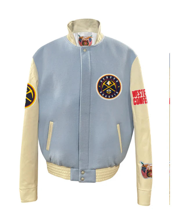 Denver Nuggets Baby Blue Wool & Leather Jacket