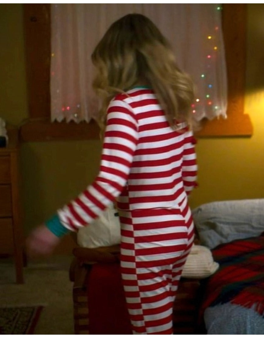 DesiFilmAChristmasLessTraveled2024CandaceCameronStripedJumpsuit