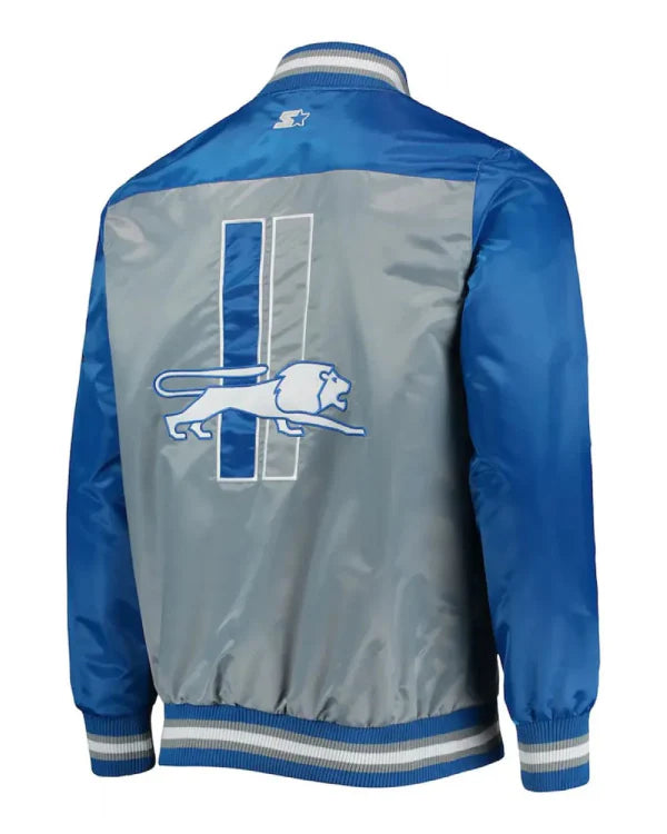 Detroit Lions The Tradition II Grey and Blue Varsity Satin Jacket