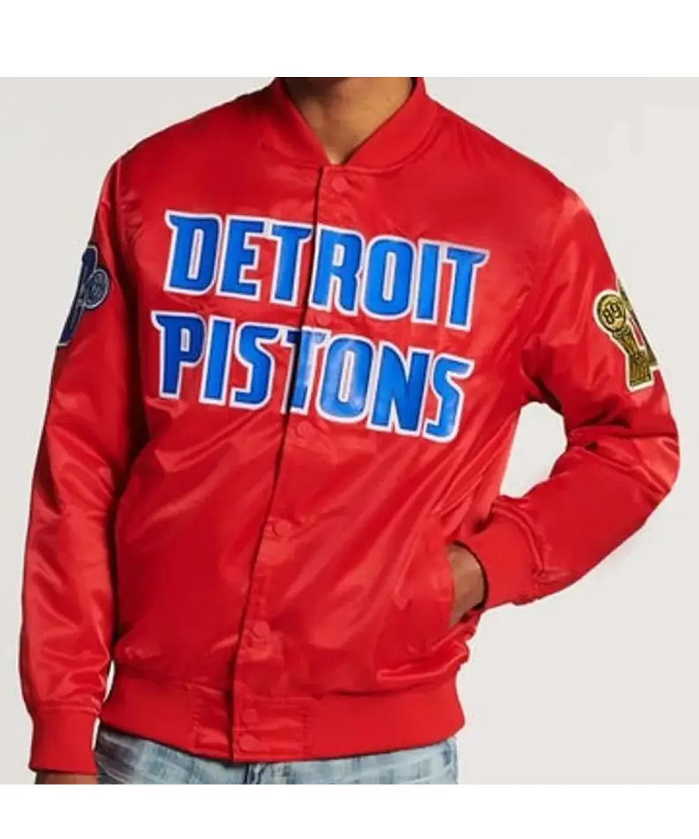 Bomber Detroit Pistons Red/Black Satin Jacket