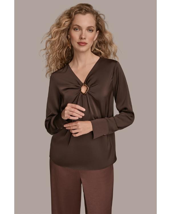 The Young And The Restless Susan Walters Brown Metal Keyhole Blouse