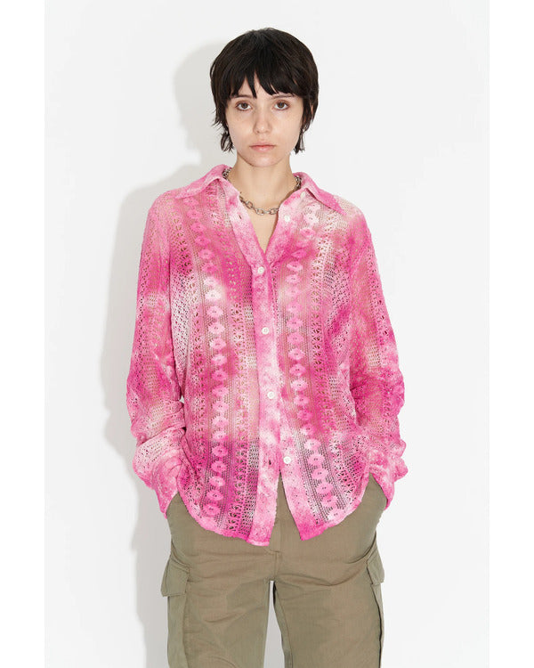 KAOS 2024 Nabhaan Rizwan Pink Tie Dye Crochet Shirt
