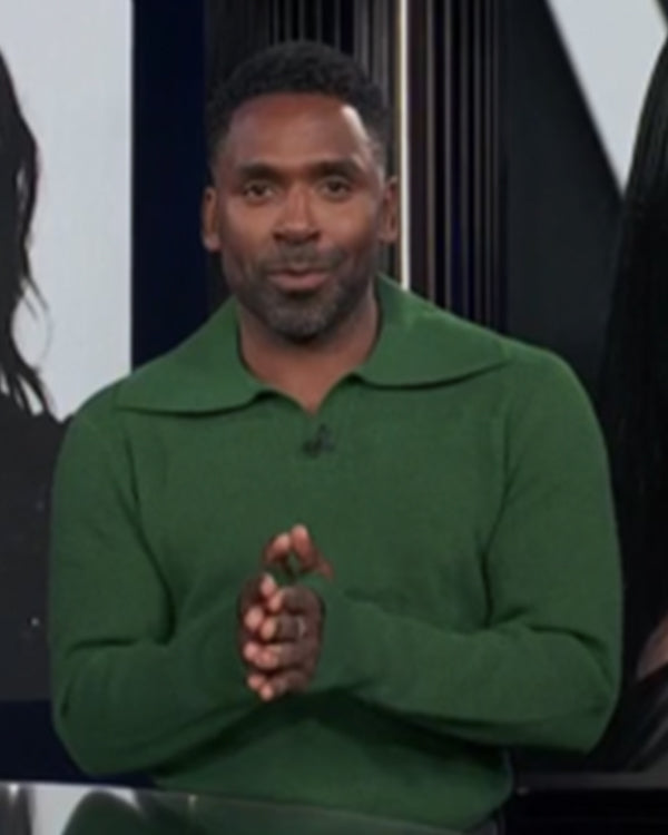 E! News 2025 Justin Sylvester Green Polo Sweater