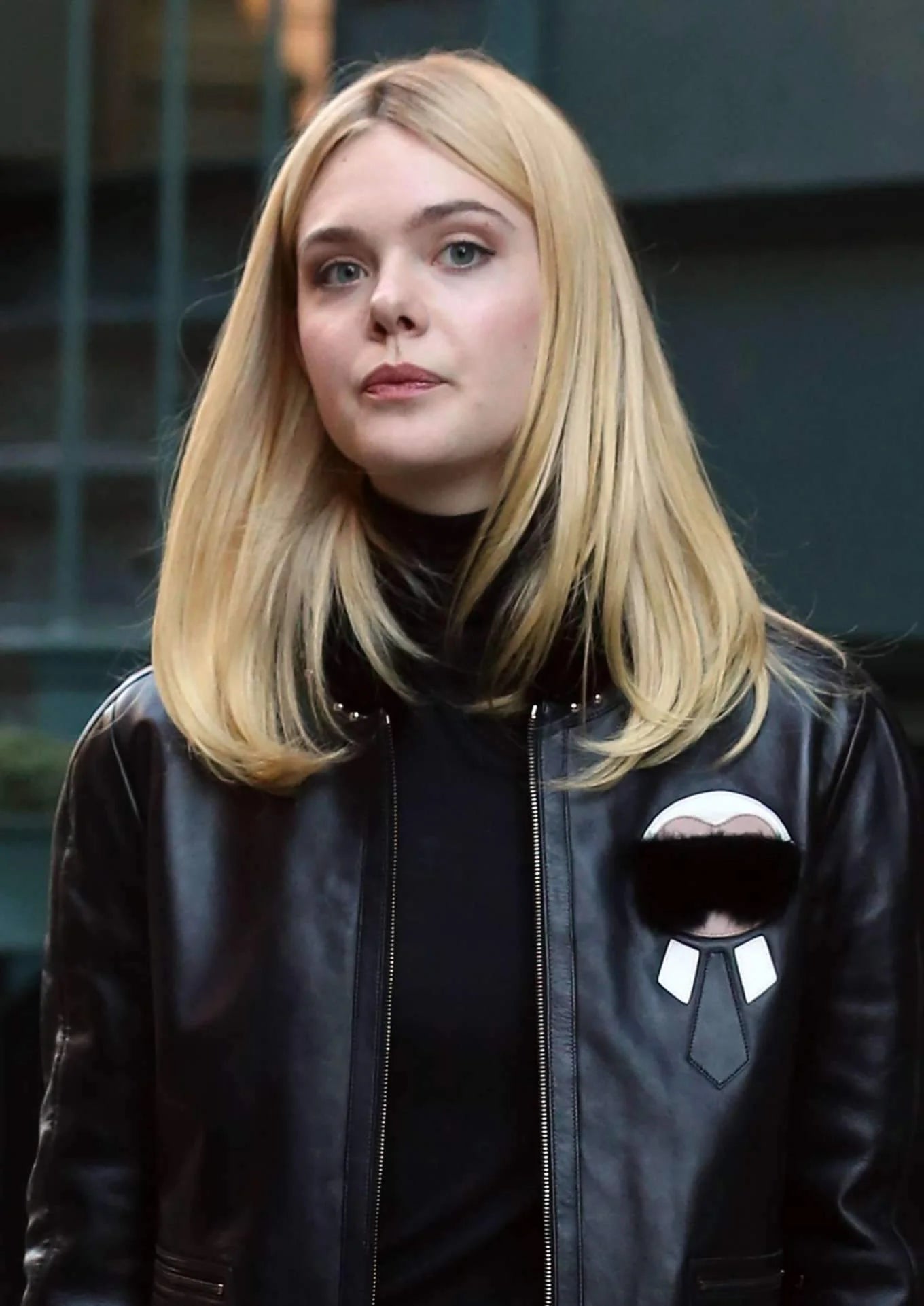 Elle Fanning Black Leather Jacket
