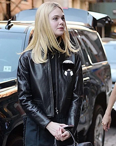 Elle Fanning Black Leather Jacket