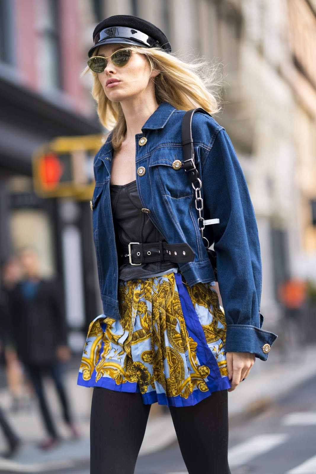 Elsa Hosk Street Style Blue Denim Jacket