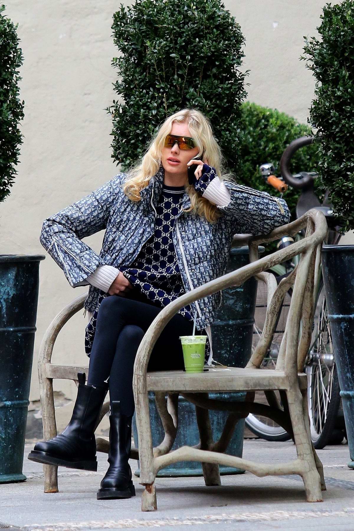 Elsa Hosk Navy Blue Puffer Jacket