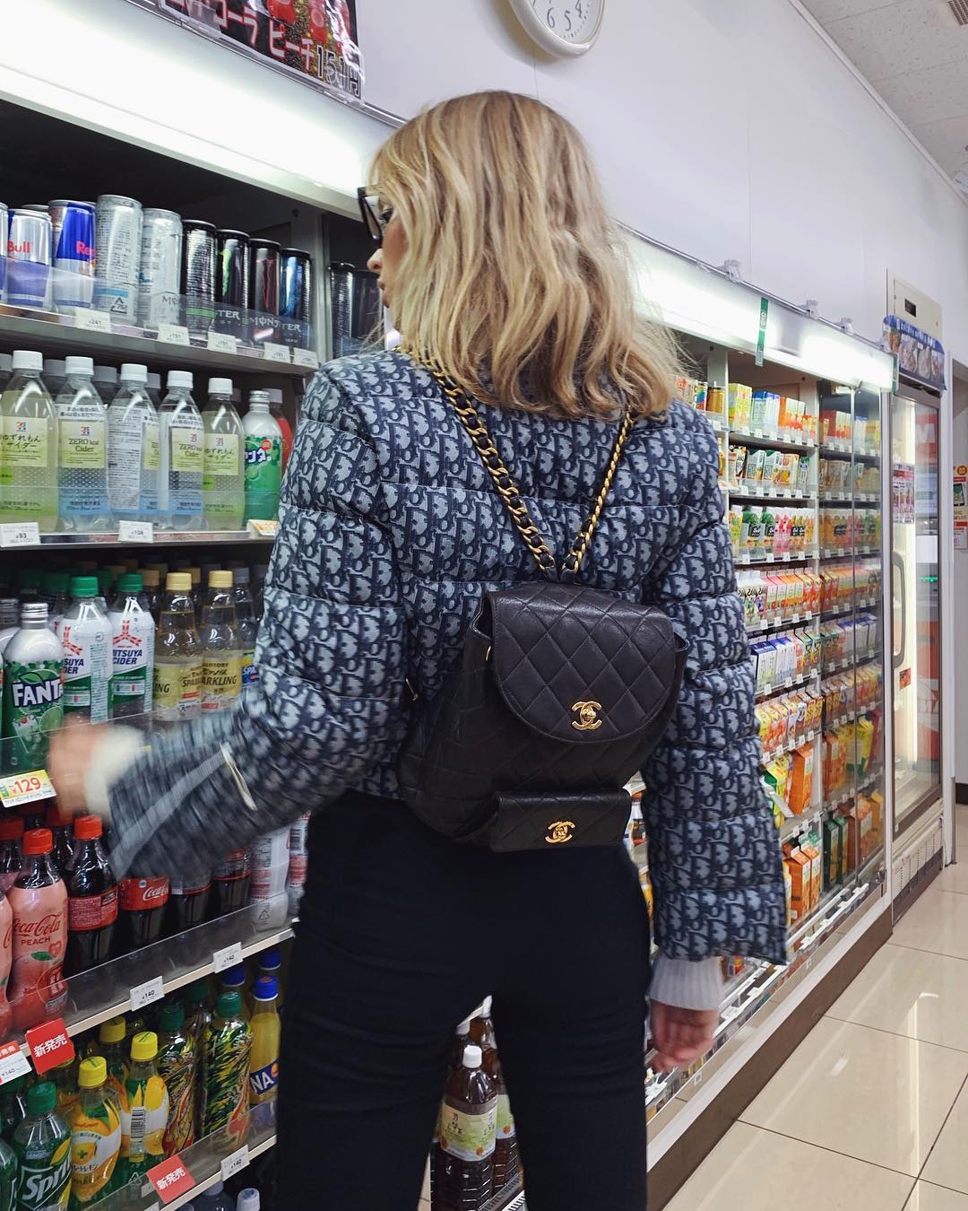 Elsa Hosk Navy Blue Puffer Jacket