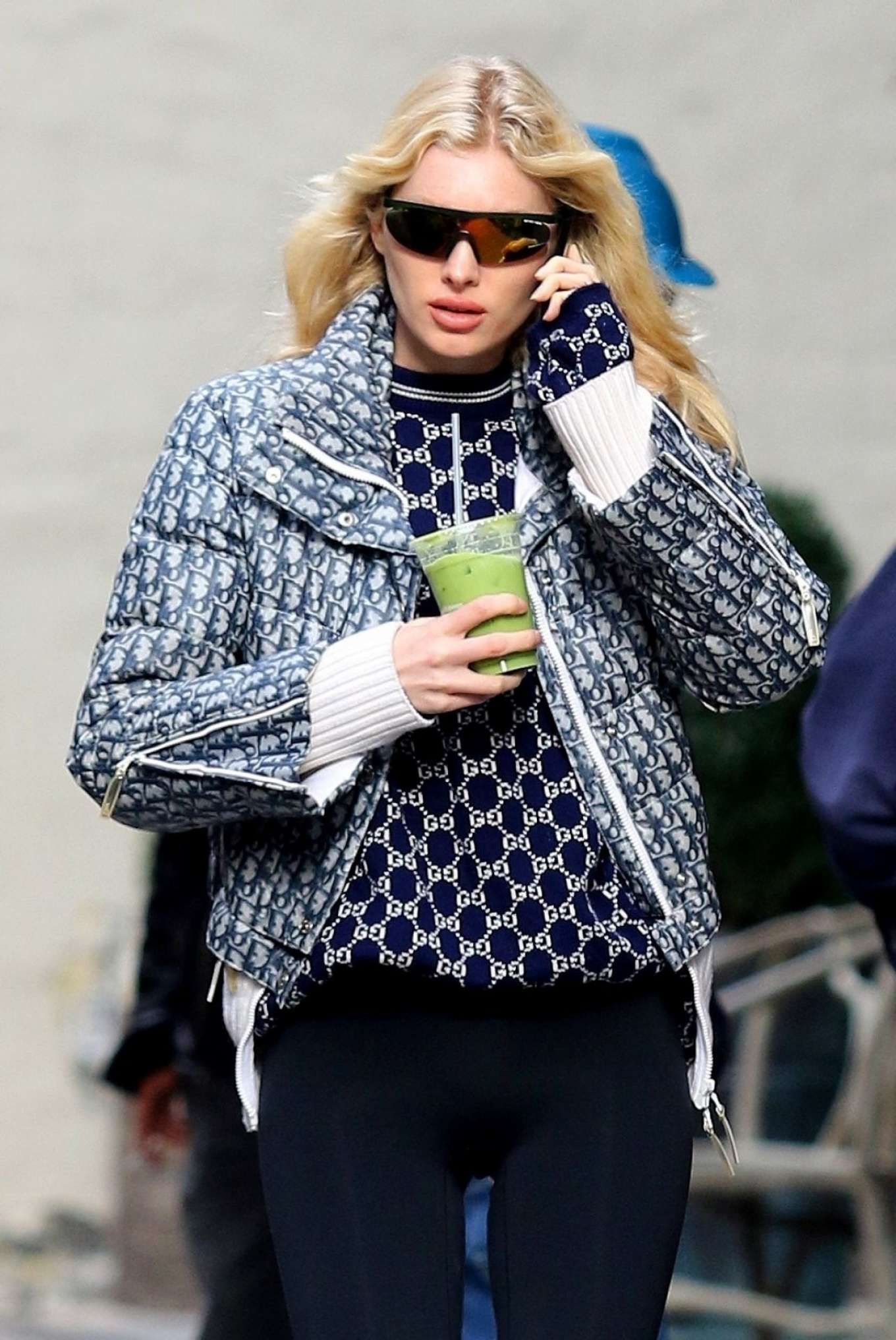 Elsa Hosk Navy Blue Puffer Jacket