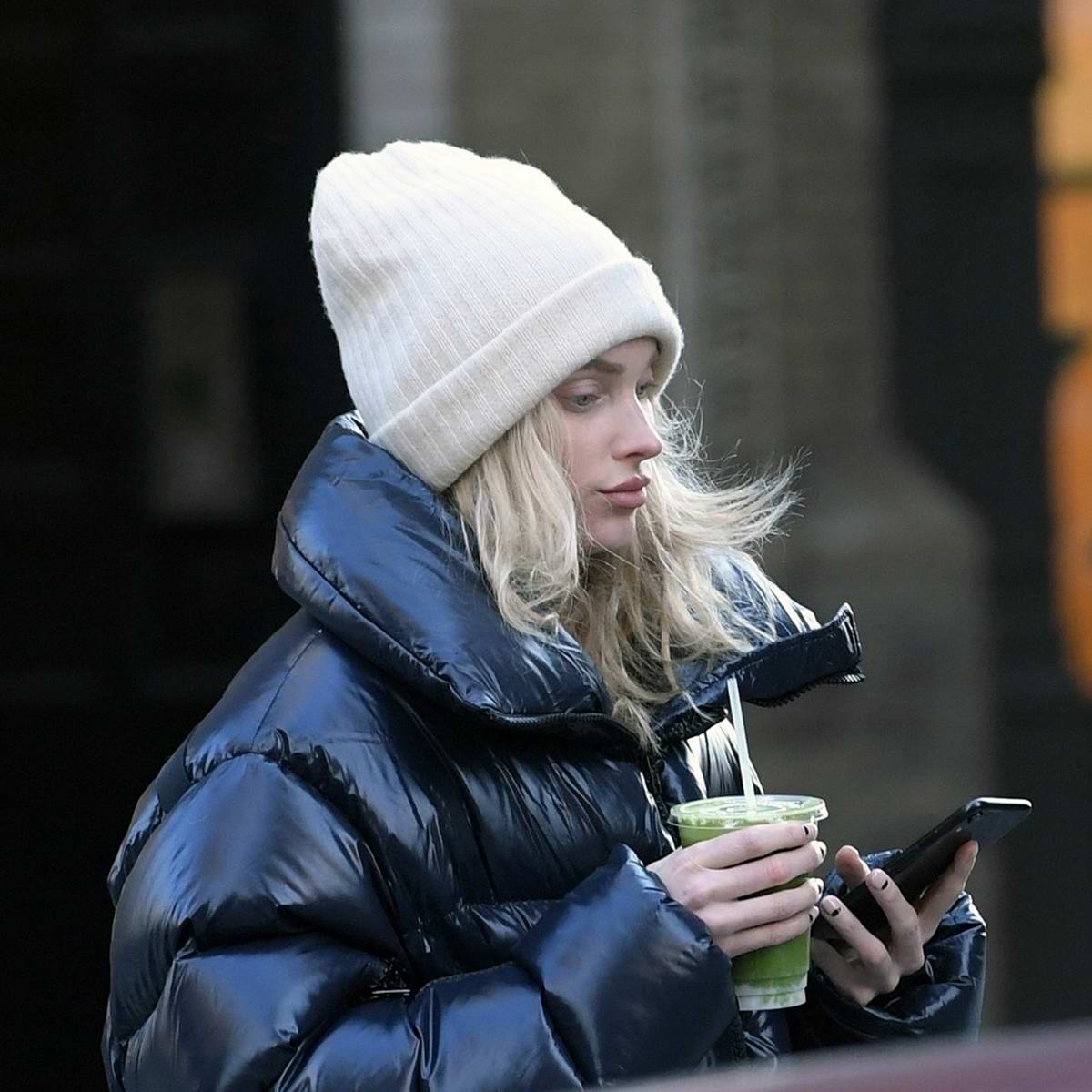 Elsa Hosk Street Style Black Puffer Jacket