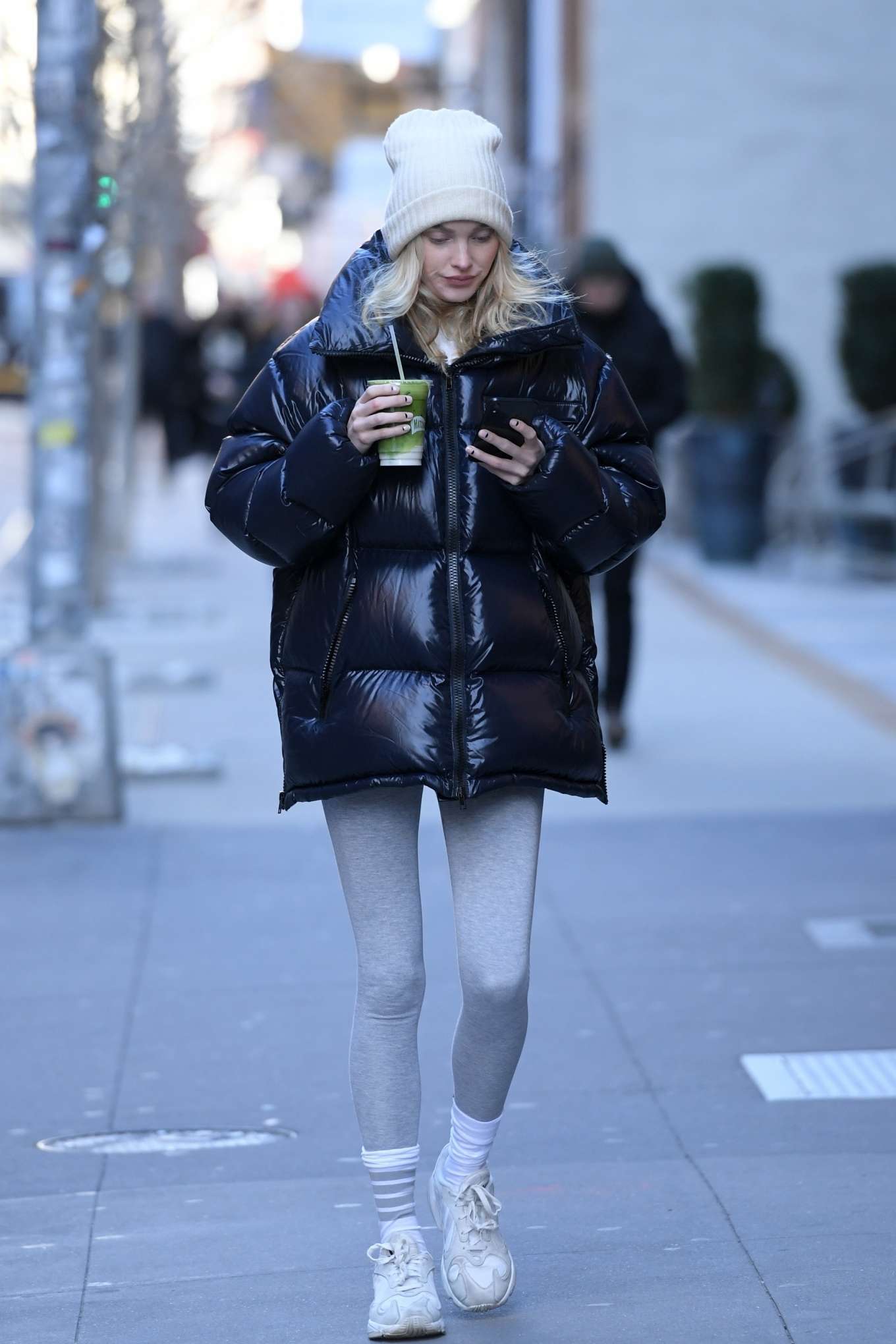 Elsa Hosk Street Style Black Puffer Jacket