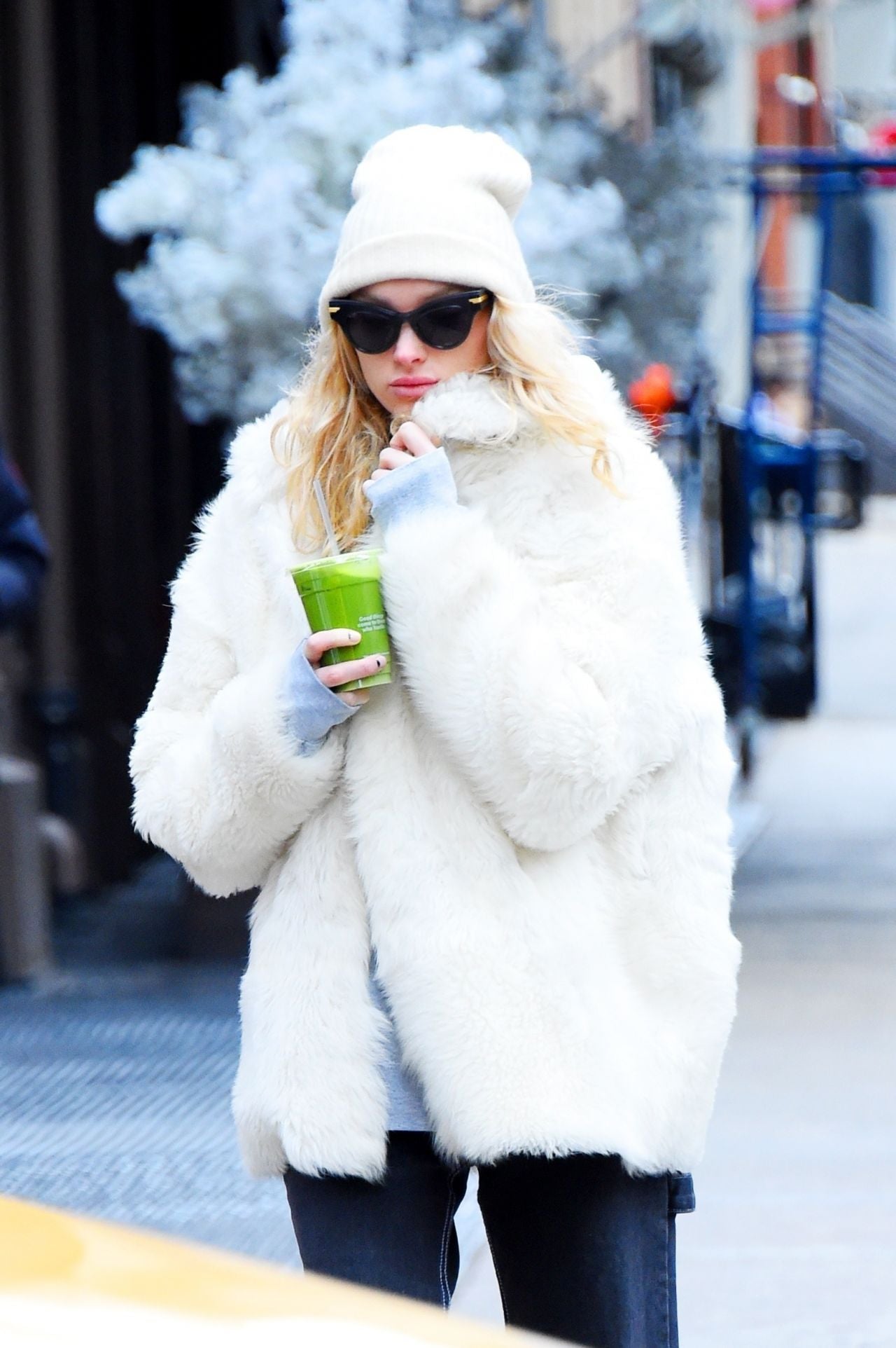 Elsa Hosk Winter Street Style White Jacket