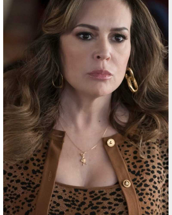 Elsbeth S02 Alyssa Milano Brown Cropped Leopard Cardigan