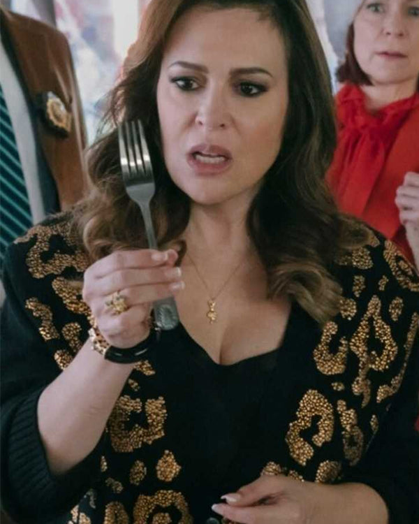 Elsbeth S02 Alyssa Milano Crystal Leopard Black Cardigan