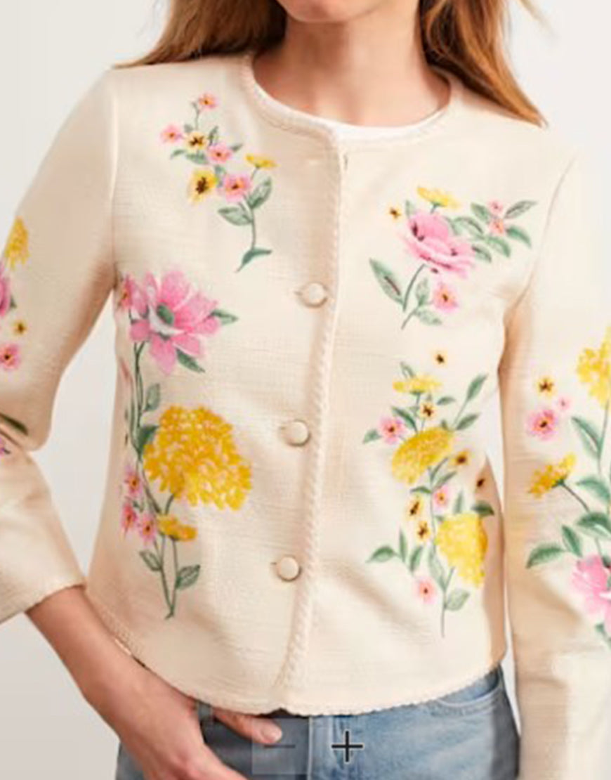 Elsbeth S02 Carrie Preston White Floral Jacket