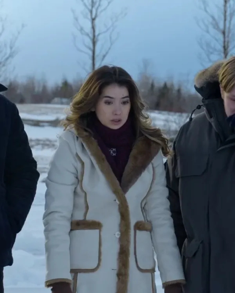 ElyseTheFinnishLineMovie2024NicholeSakuraWhiteShearlingHoodedCoat