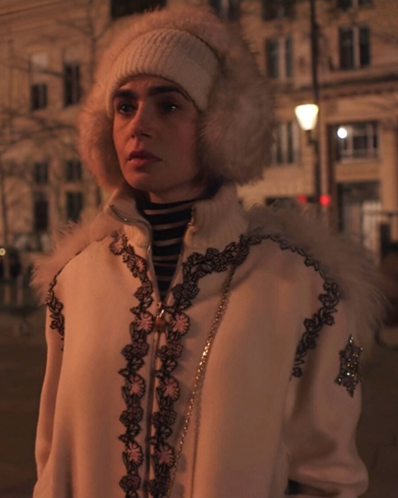 Emily In Paris S04 Lily Collins White Floral Coat