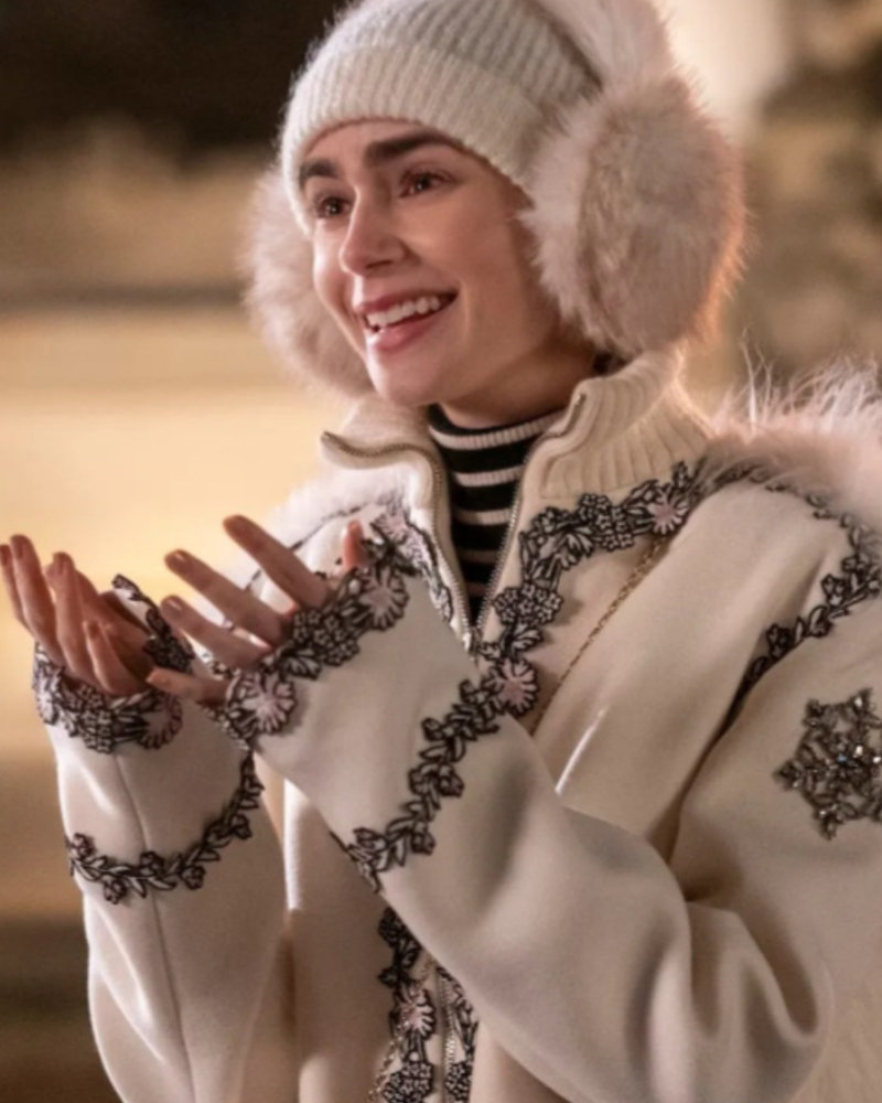 Emily In Paris S04 Lily Collins White Floral Coat