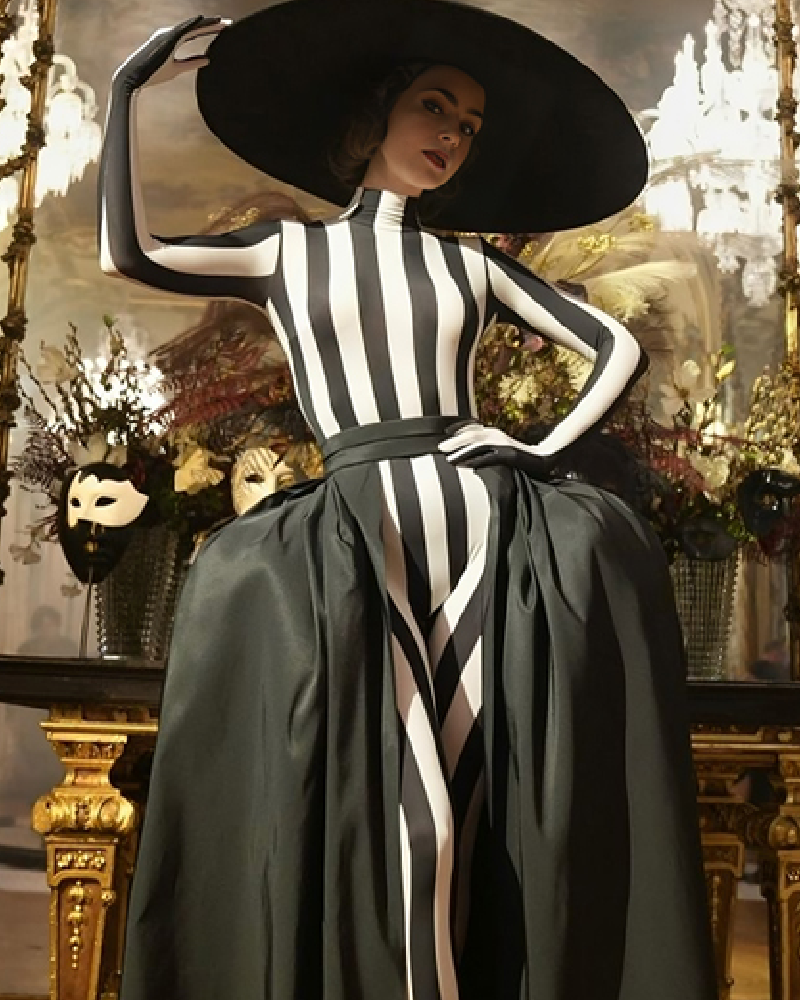 Emily In Paris S04 Lily Collins Striped Catsuit