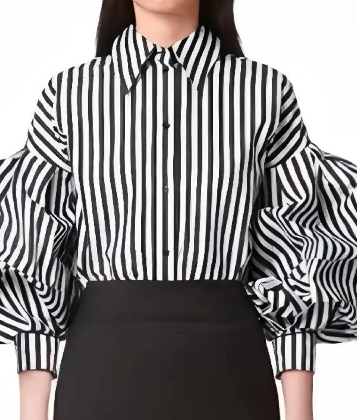 Emily In Paris S05 Lily Collins Striped Puff Sleeve Shirt