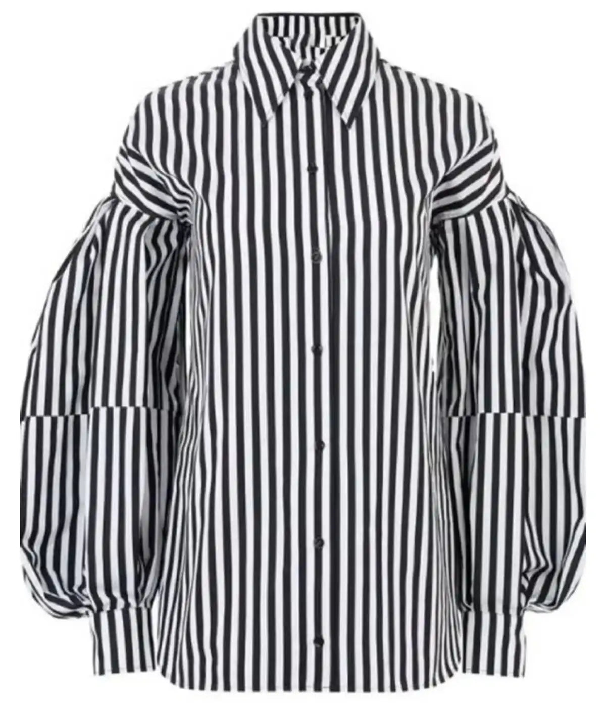 Emily In Paris S05 Lily Collins Striped Puff Sleeve Shirt