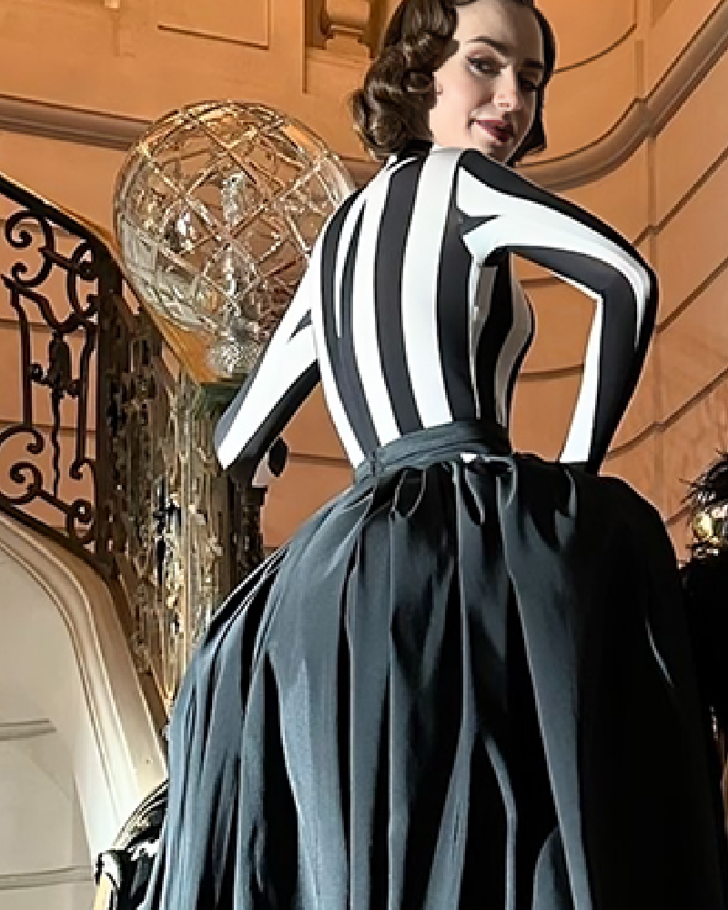 Emily In Paris S04 Lily Collins Striped Catsuit