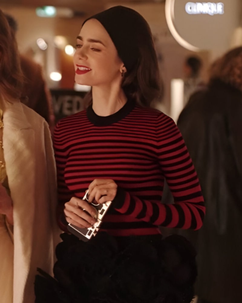 EmilyCooperTvSeriesEmilyInParisS04RedStripedSweater